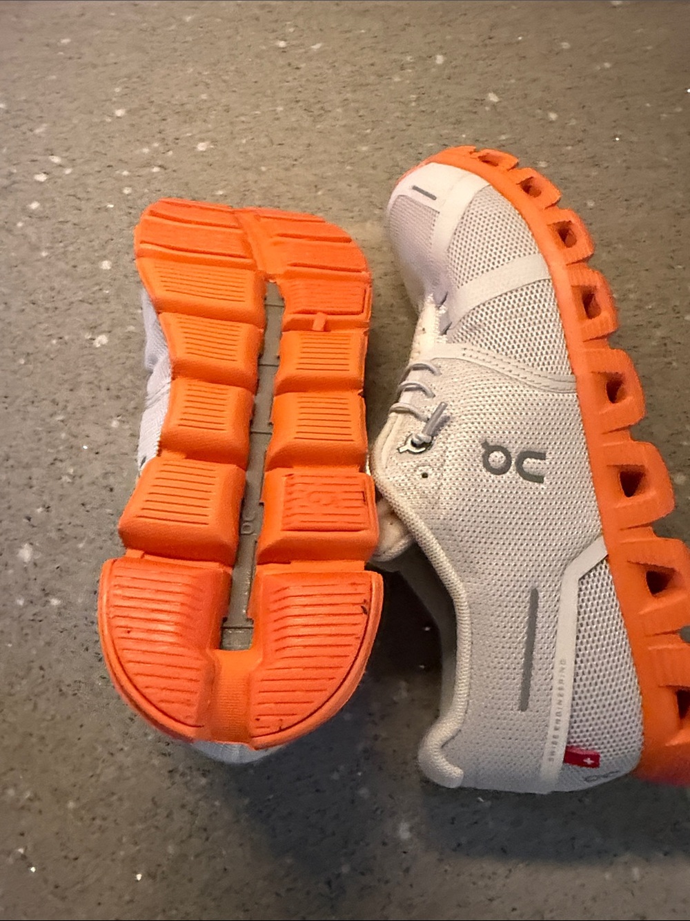 On Running White Athletic Shoes with Orange Outsole - Picture 3 of 3